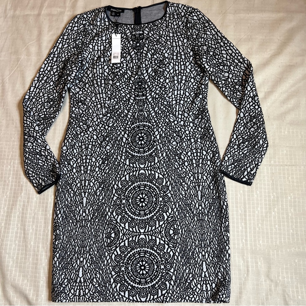 328$ NWT Paperwhite Black and White Knit Dress Women’s Sz M Long Sleeve Stretch - Picture 2 of 11